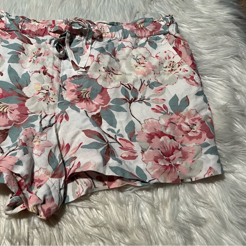 Loft Linen Shorts White Pink Turquoise Floral XL - Picture 3 of 9